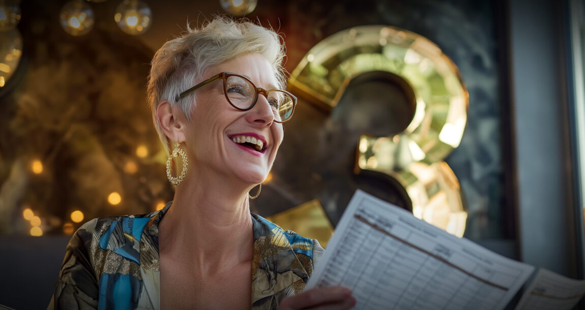 Image of a woman holding a financial report and looking very happy. Three-money-moves-to-help-women-minimize-financial-stress.