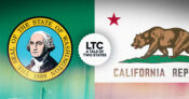 State seals of Washington and California, overlayed by the words: LTC A Tale of Two States. Washington-and-California-A-tale-of-two-states-and-LTC.