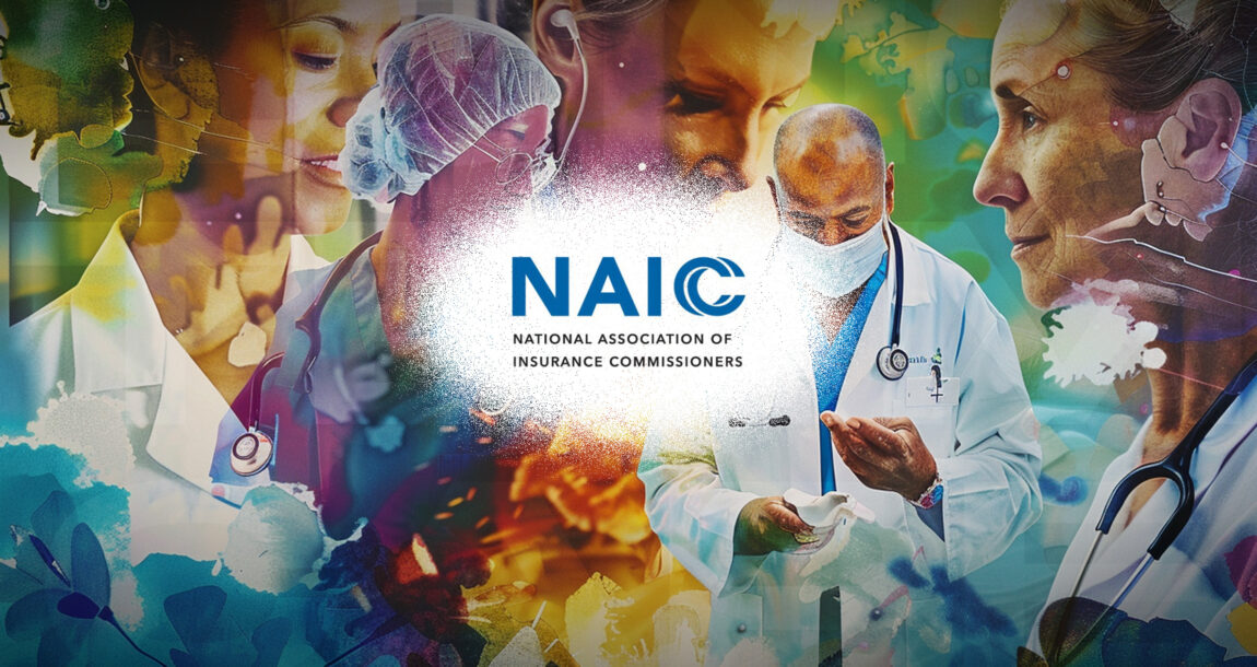 NAIC logo surrounded by a group of people, representing the stakeholders in the long-term care discussion. California-consumer-group-asks-NAIC-to-take-lead-on-U.S.-long-term-care-financing-issue.