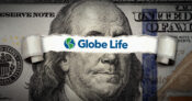 Image of the Globe Life logo across a background of a $100 bill. Globe-Life-accused-of-rampant-fraud-by-short-seller.