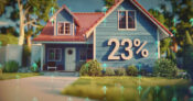Image of a home with a large "23%" overlayed. Some states could see home insurance increases as high as 23%, study finds.