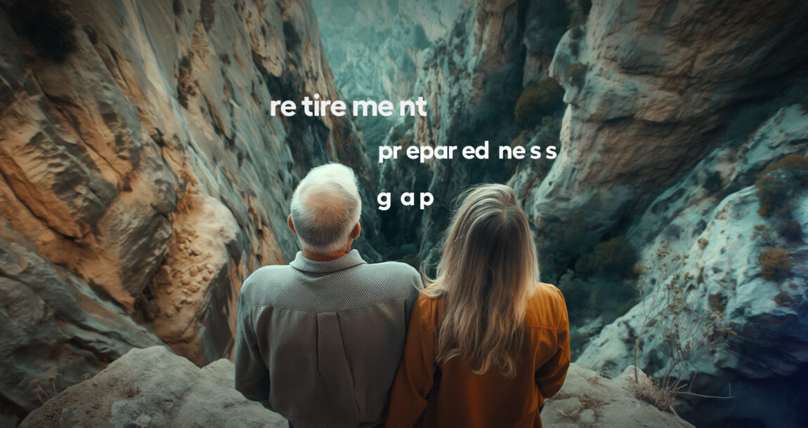 Image showing a retirement-aged couple at the peak of a mountain. Peak-65-boomers-face-a-retirement-preparedness-gap.