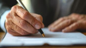 Image of a person filling out an insurance application form. 1 in 5 surveyed admit lying on their insurance applications.