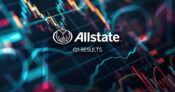 Image of financial graphs and charts all heading up, with Allstate's logo overlapping. Allstate-stages-Q1-comeback-with-revenue-up-10.7%-to-$15.3B.