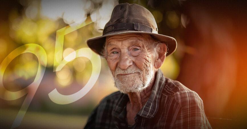 Image of a senior citizen with the number "95" overlaying the image. Does-it-make-sense-to-plan-to-age-95.