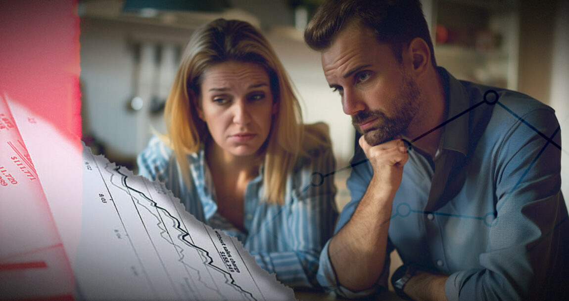 Image of couple looking concerned as they review financial documents. How-to-address-your-clients-annuity-concerns.