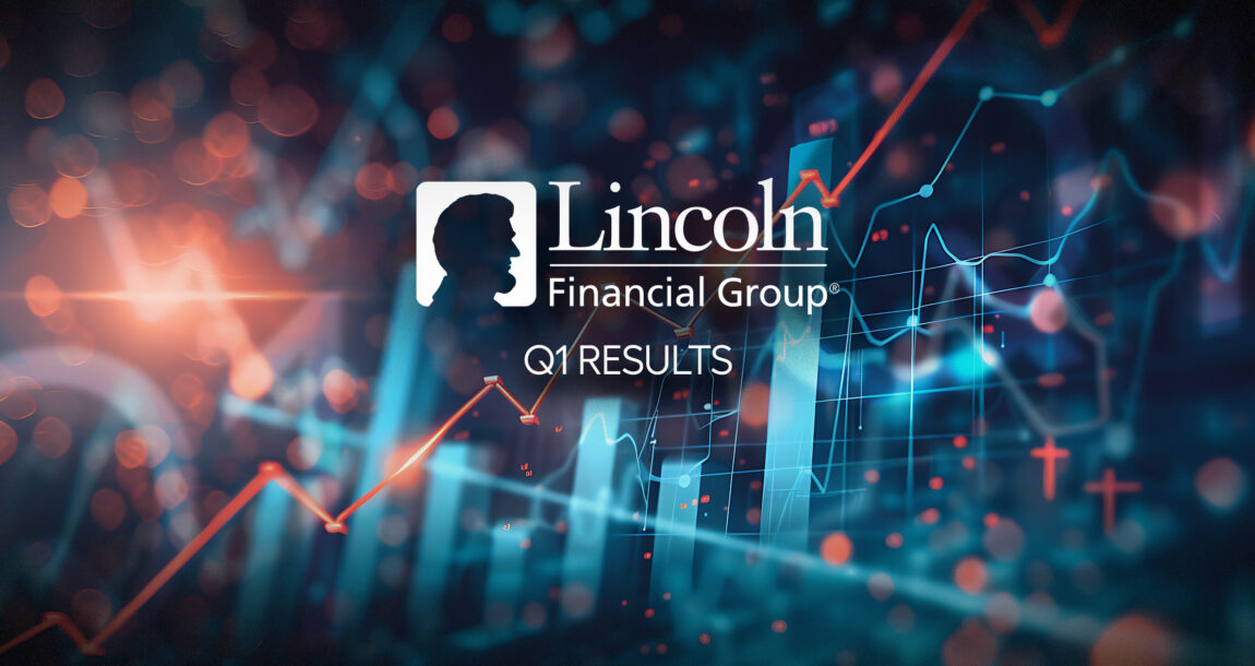 Image of financial charts and graphs with the Lincoln Financial logo overlapping. Lincolns-Q1-earnings-buffeted-as-strategic-realignment-progresses
