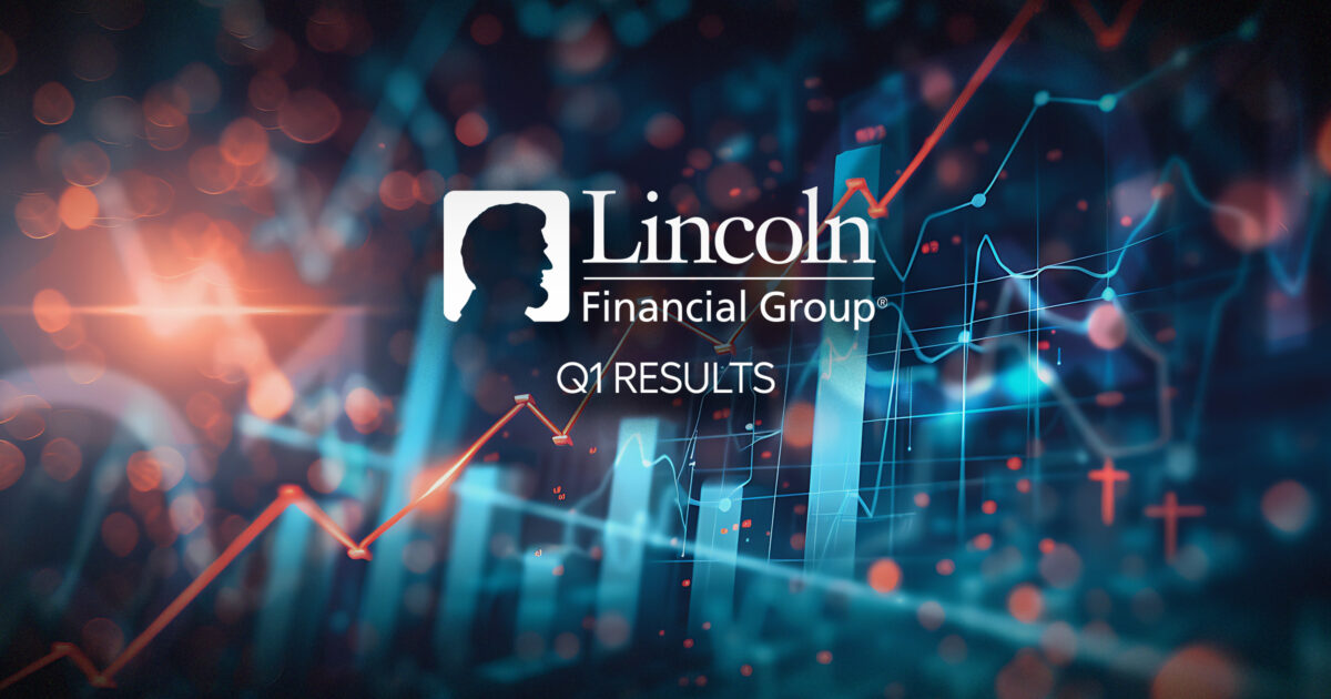 Image of financial charts and graphs with the Lincoln Financial logo overlapping. Lincolns-Q1-earnings-buffeted-as-strategic-realignment-progresses