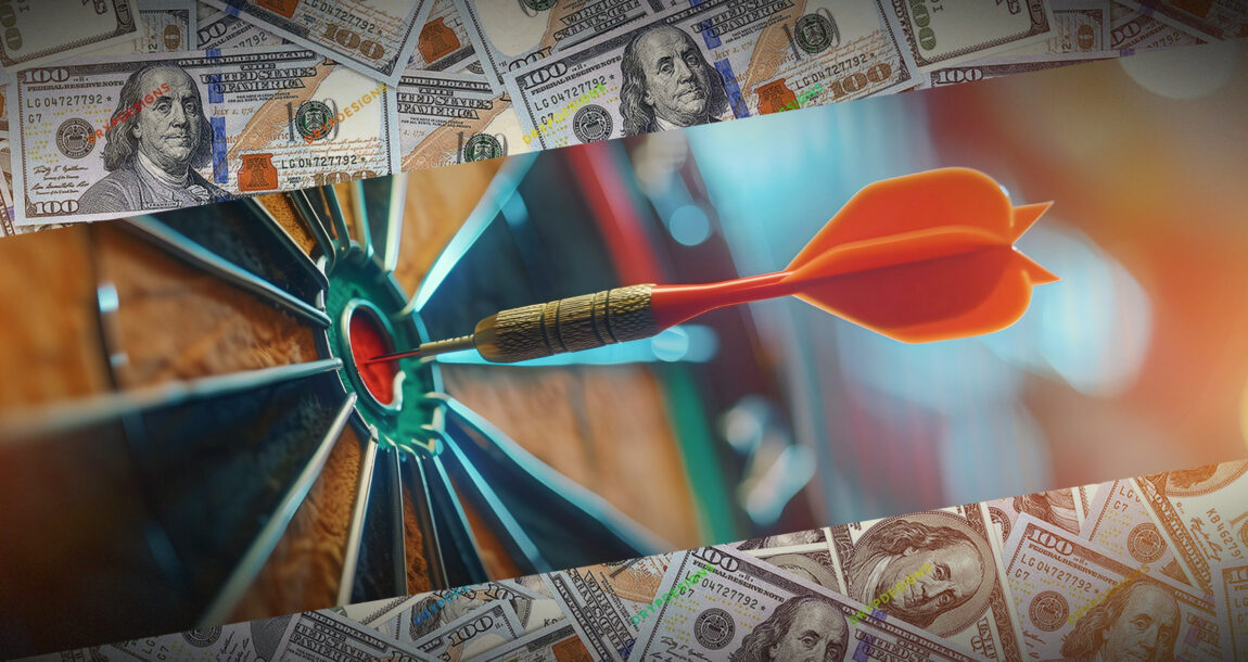 Image of a dart striking a bullseye on a dartboard covered in money. Retirees-shifting-portfolio-focus-from-growth-to-new-target.