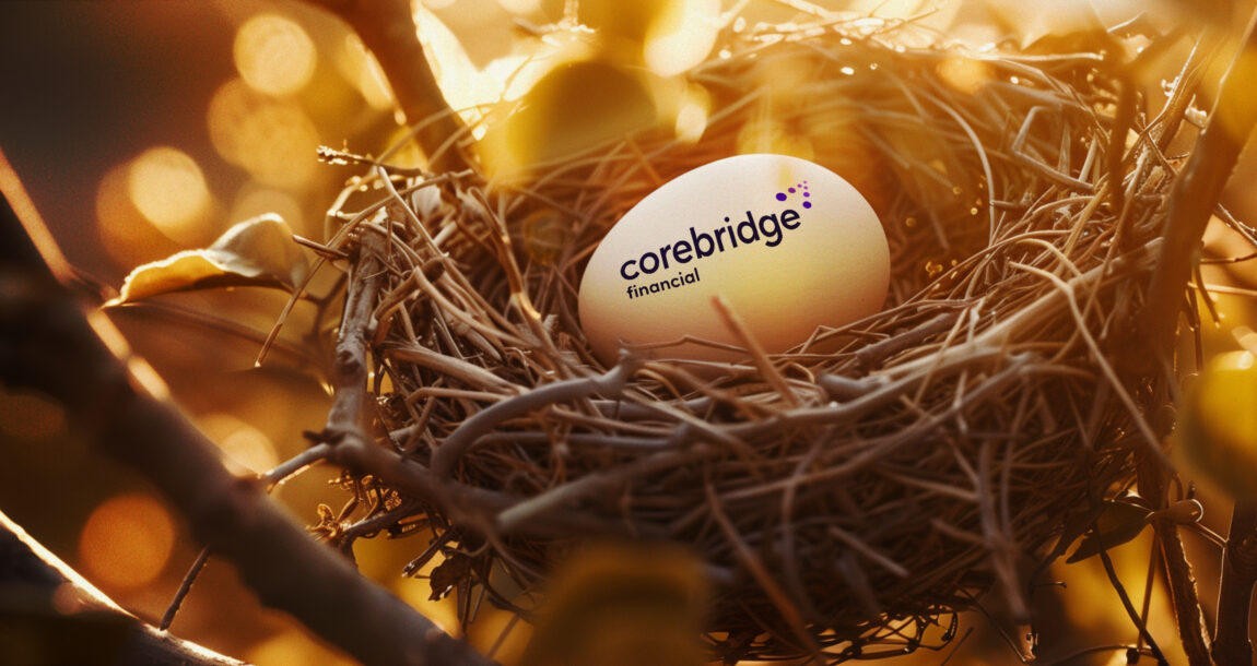 Image shows the Corebridge Financial logo on an egg in a nest