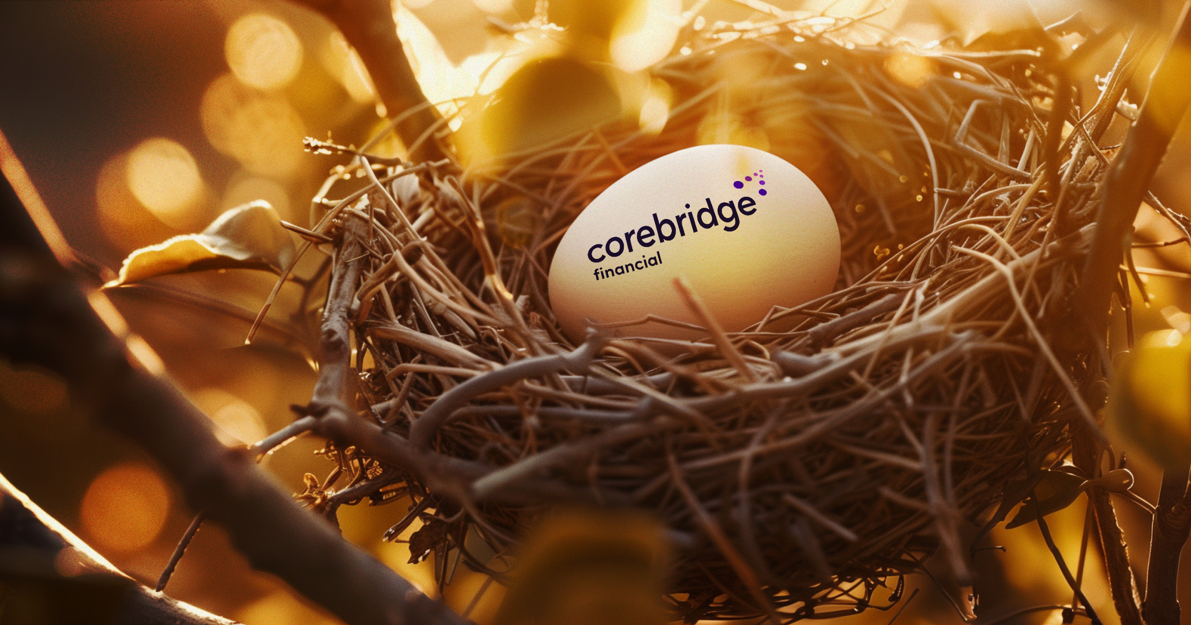 Image shows the Corebridge Financial logo on an egg in a nest