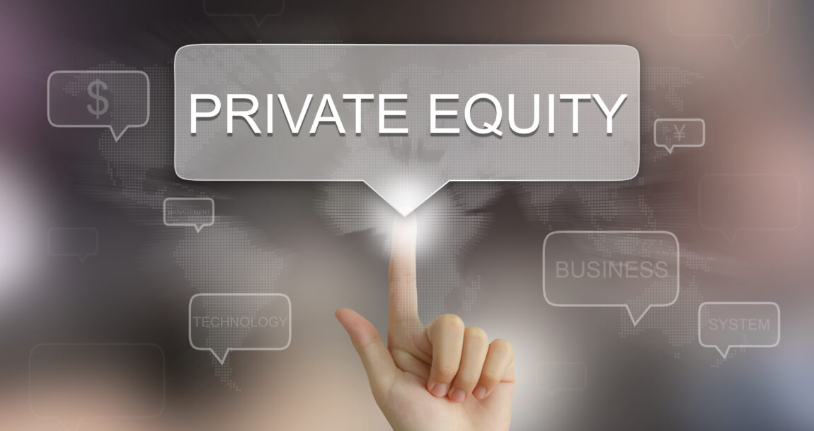 Image of a finger pressing an electronic "Private Equity" button. Private equity driving activity in insurance sector despite ‘lackluster’ deals market.