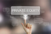 Image of a finger pressing an electronic "Private Equity" button. Private equity driving activity in insurance sector despite ‘lackluster’ deals market.