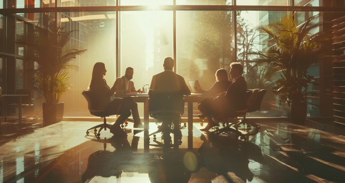 Group of financial advisors meet, sitting around a conference table. Are team-based advisory practices better positioned for growth?.