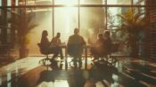 Group of financial advisors meet, sitting around a conference table. Are team-based advisory practices better positioned for growth?.