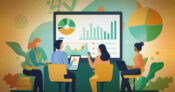 Illustration showing young people in front of computers and other electronic screens learning about financial investments. Advisor-starts-unbiased-system-for-learning-to-aid-young-investors.