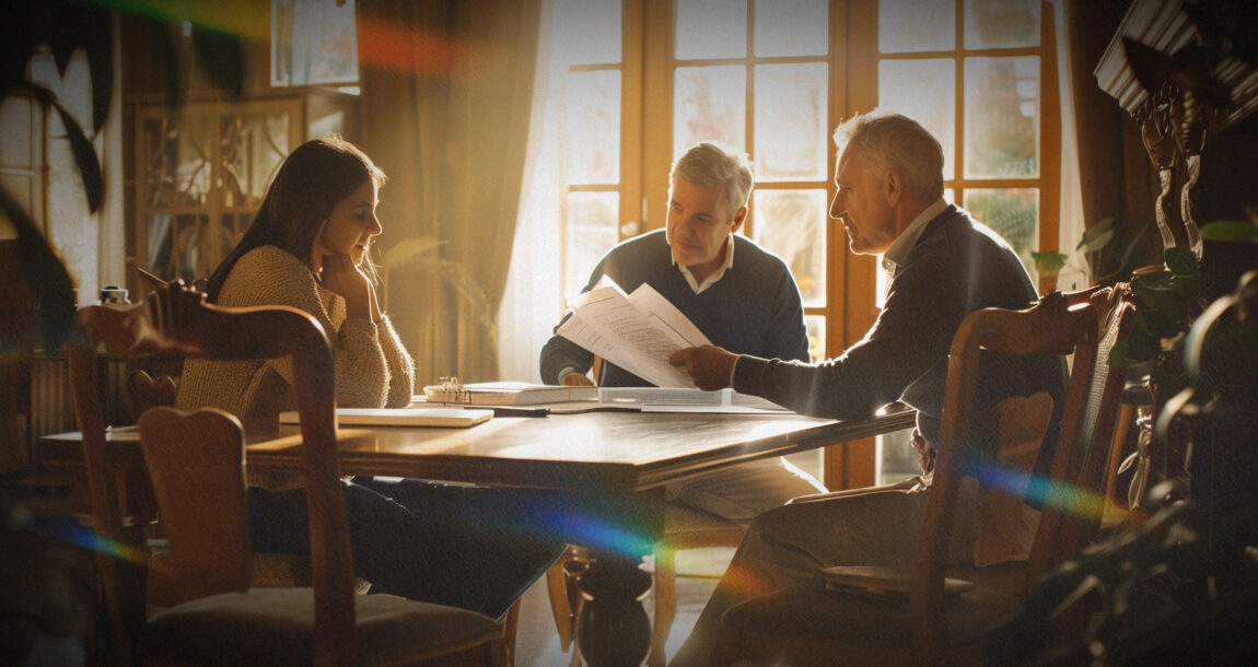 Image of a financial advisor sitting at a table with a couple of clients. How-to-leverage-your-client-base-to-grow-your-practice.