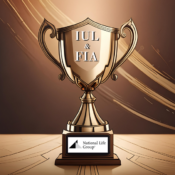 Illustration of a trophy with the name "National Life Group" with "IUL" and "FIA" engraved on the front. National Life Group is a 'progressive mutual,' CEO says, with record sales.