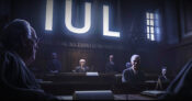 Image shows the words "IUL" and a courtroom scene.