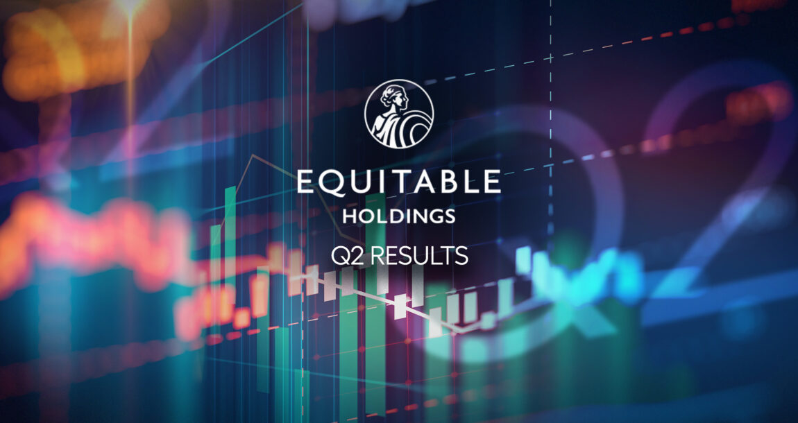 Image shows the Equitable Holdings logo and the words, "Q2 Results."