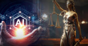 Image of a statue of Justice with an AI symbol. NAIC-committee-urged-to-address-issues-related-to-use-of-AI-in-insurance.