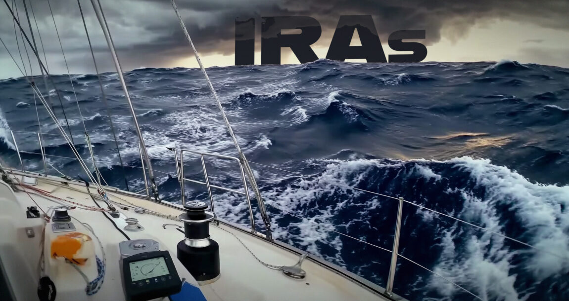 Image shows a roiling sea and the word "IRA."