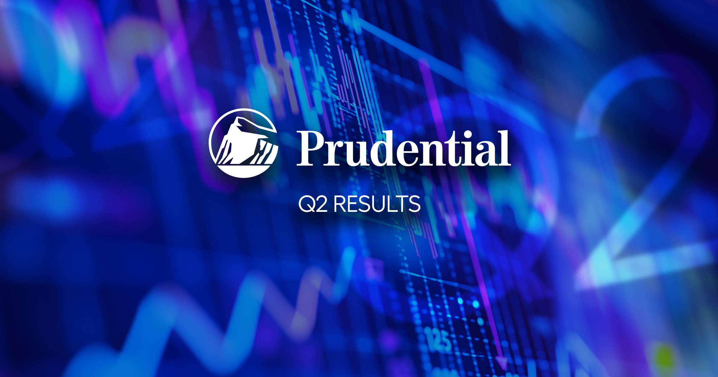 Prudential logo along with the words "Q2 Results" over a graphic showing financial fever charts. Prudential-earnings-q2-24.