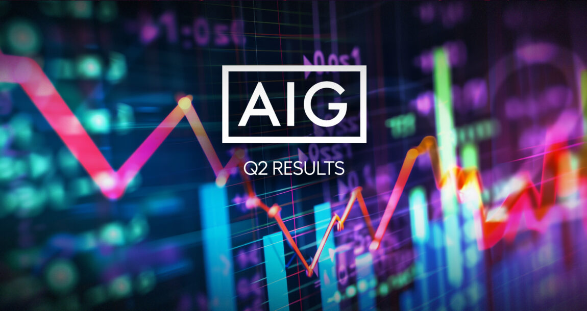 Image shows the AIG logo and the words, "Q2 Results."