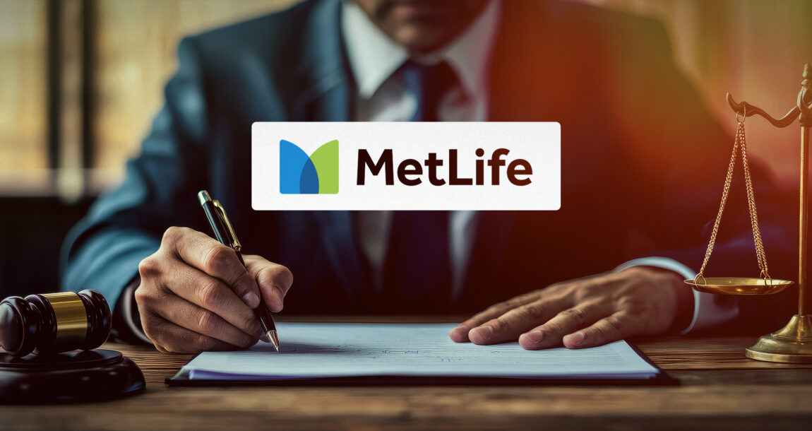 Image shows a man filling out a form with the MetLife logo in front.