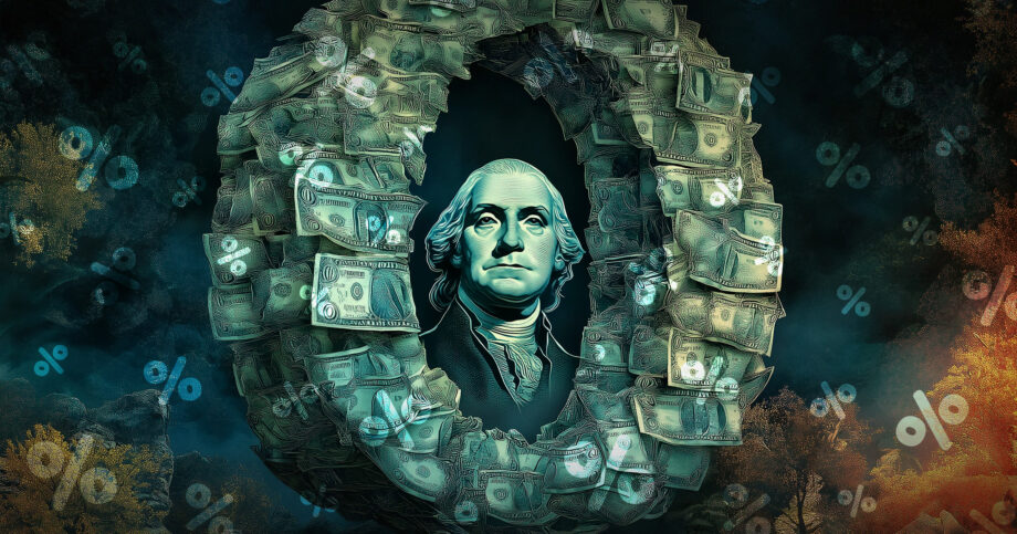 Illustration of an image of George Washington inside a giant zero made of dollar bills. Helping-clients-get-to-a-zero-percent-tax-bracket-in-retirement.