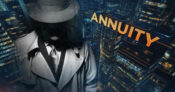 Image shows a man in a trenchcoat and fedora and the word "Annuity."