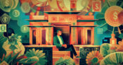 Illustration of a person in a stately home surrounded by monetary symbols. Why-clients-need-life-insurance-as-part-of-holistic-planning.