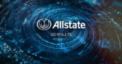 Illustration with a swirling, hurricane-like pattern with the Allstate logo overlaying it. Allstate-reports-strong-Q3-earnings-despite-hurricane-losses.