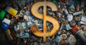 Photo illustration of a large rusty, old metal dollar sign against a backdrop of junk. Junk-fees-crackdown-a-win-win-for-insurtechs-expert-says.