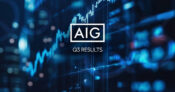 Photo illustration of AIG logo against a background of upward trending fever graphs. AIG-reports-strong-Q3-despite-challenging-market-conditions.