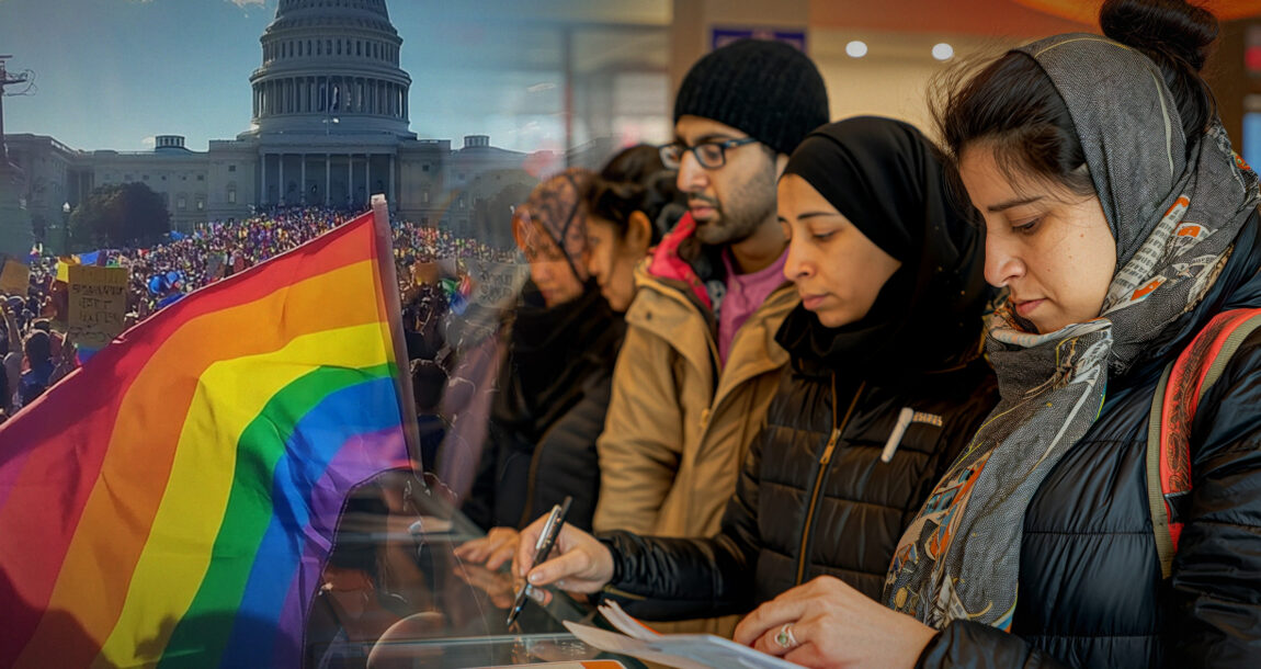 Image of a diverse crowd of people standing in front of the Capitol building in Washington, D.C.