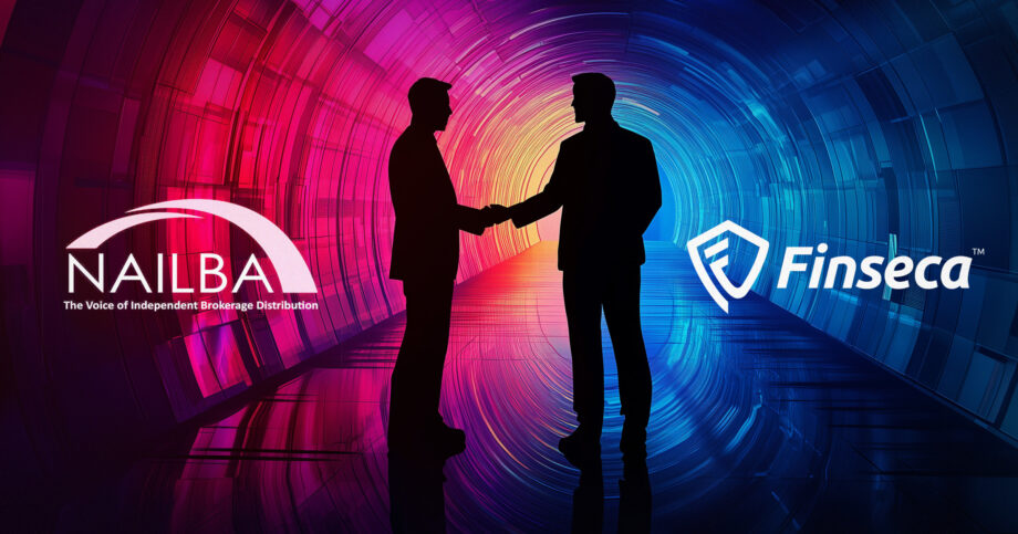 Illustration showing two business people shaking hands, with the logos for NAILBA and FINSECA beside them. NAILBA-and-Finseca--one-year-into-a-partnership.