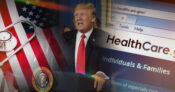 Image of President-elect Donald Trump standing beside health care information on the healthcare.gov website. What-will-a-new-Trump-presidency-do-for-health-care.