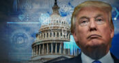 Image of Donald Trump against a backdrop of the U.S. Capitol dome, with health icons superimposed. Health-care-and-Trump-2-Disruption-ahead.