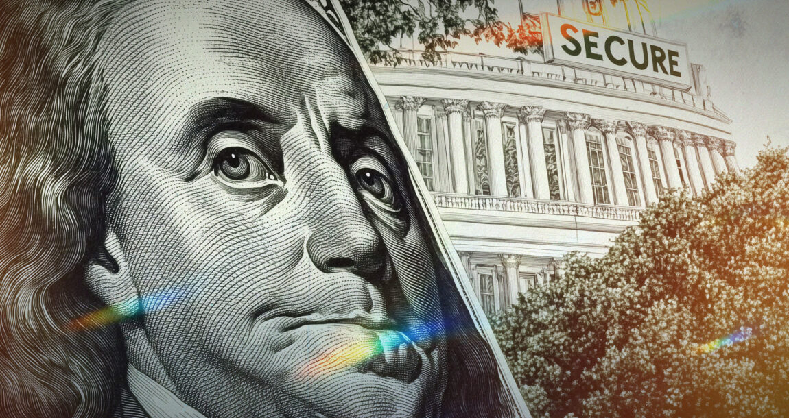 Illustration of a giant $100 bill against the backdrop of the U.S. Capitol Building.