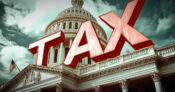 Illustration of the U.S. Capitol Building with the large word "TAX" across the dome. New-Congress-will-focus-on-tax-reform.