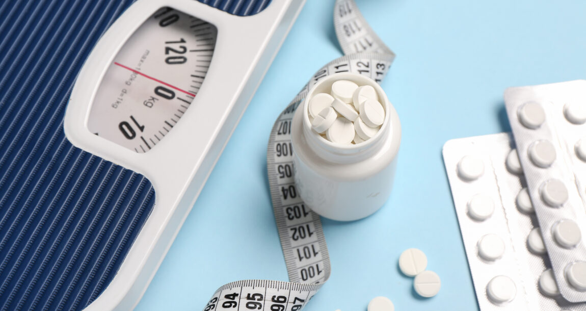 Illustration of a scale with weight loss drugs and a tape measure on top. Weight loss drugs top the list for price negotiations.