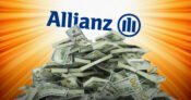 Image shows a pile of money and the Allianz logo