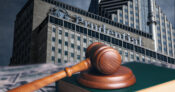 Image shows a Prudential building and a gavel