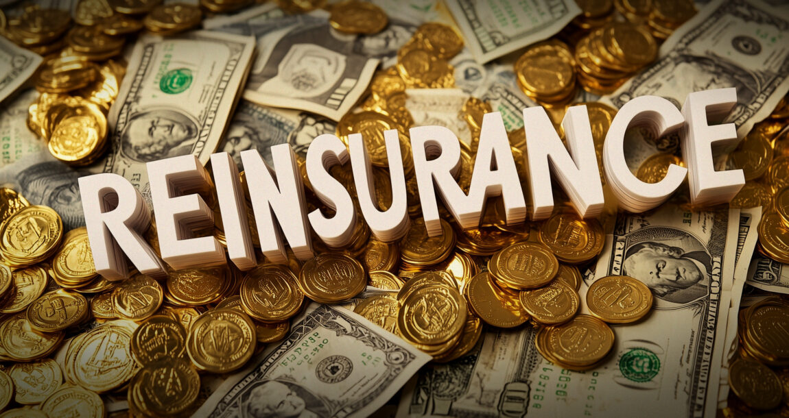 Image shows money with the word, "Reinsurance" over top