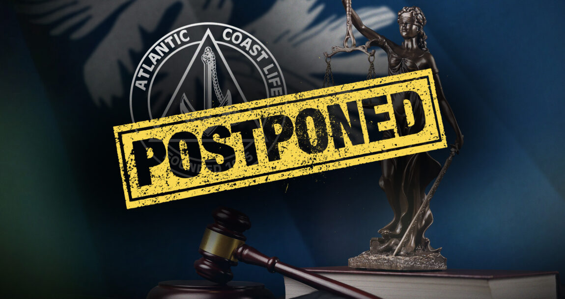 Image shows the word, "Postponed" over the Atlantic Coast Life logo.