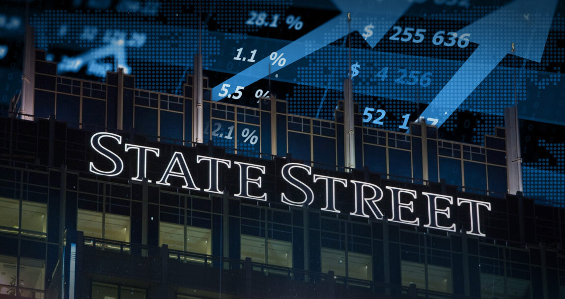 Financial data in the background, with State Street Advisors logo above. State-Street-study-Assets-under-management-in-model-portfolios-increase.