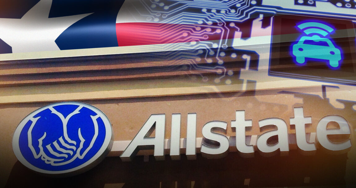 Image shows the Texas state flag and the Allstate logo.