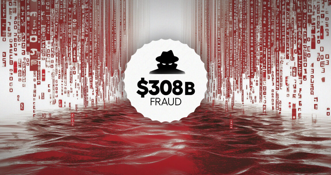 Illustration of a nefarious character above "$308B Fraud". The-rising-tide-of-insurance-fraud--an-estimated-$308B-problem.