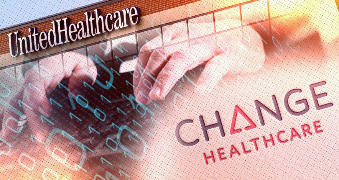 Image shows the Change Healthcare logo and a UnitedHealthcare sign.